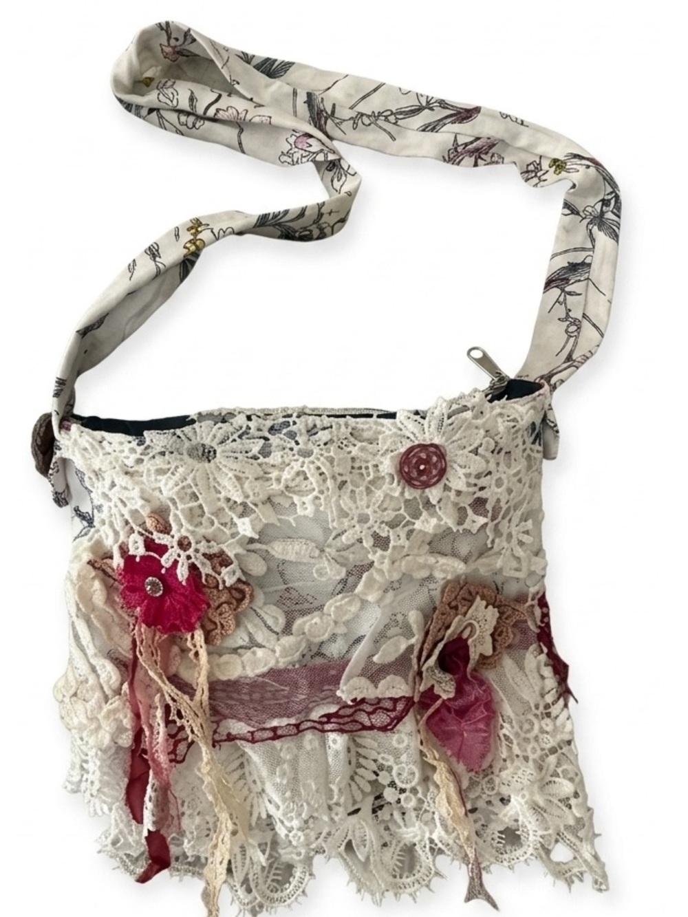 Handmade White Lace Crossbody Bag Medium Boho